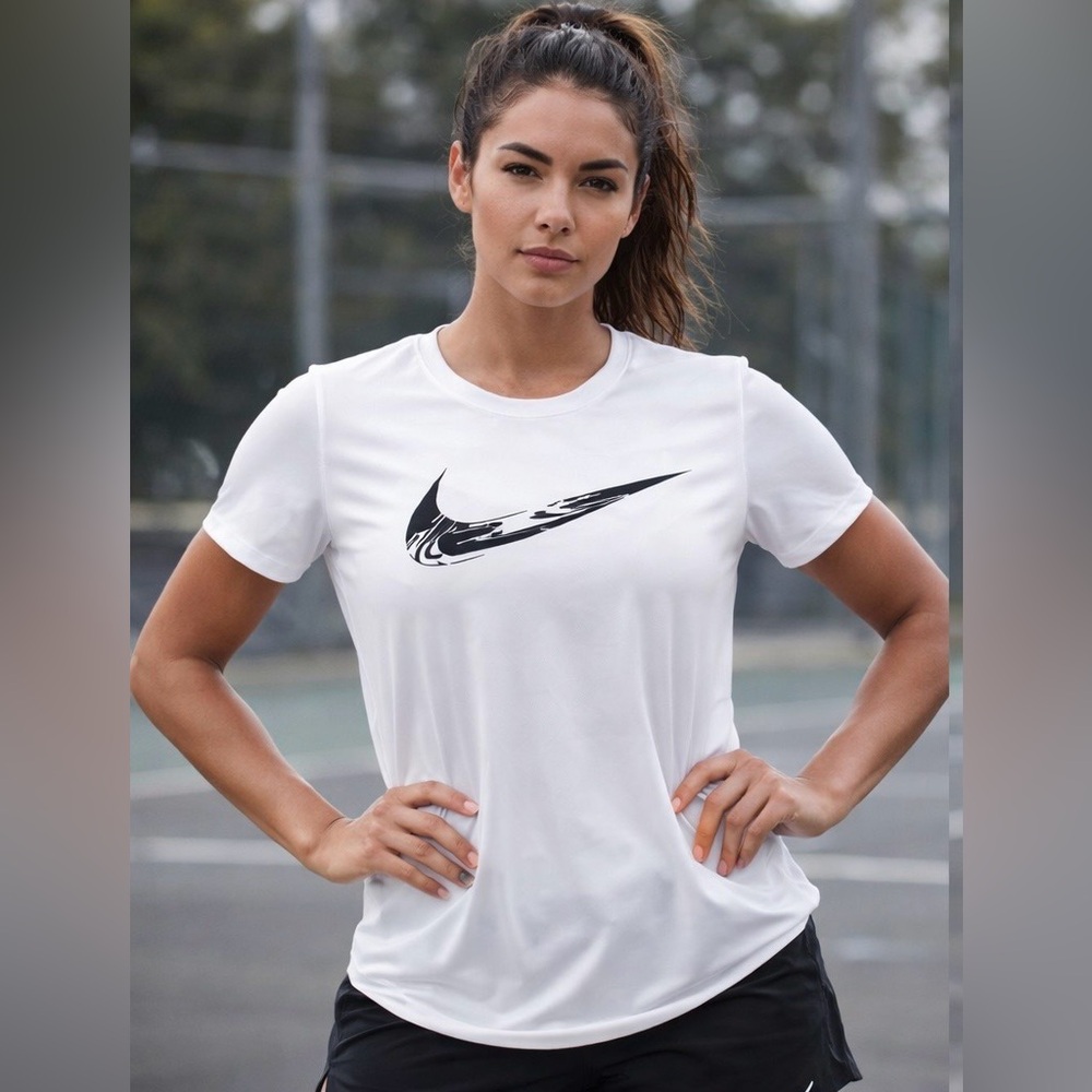 Nike Dri-FIT black Swoosh Tee Women’s size Medium Athletic Workout Running Shirt